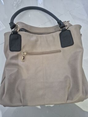 Classic Beige Tote Handbag with Black Handles